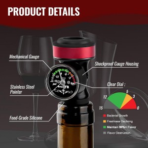 2 Pack Wine Vacuum Saver Sealer with Real-Time Pressure Gauge, Reusable Bottle Stoppers for Red & White Wine Preservation - Airtight Seal, Keep Fresh 5X Longer (Includes Hand Pump)