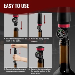 2 Pack Wine Vacuum Saver Sealer with Real-Time Pressure Gauge, Reusable Bottle Stoppers for Red & White Wine Preservation - Airtight Seal, Keep Fresh 5X Longer (Includes Hand Pump)