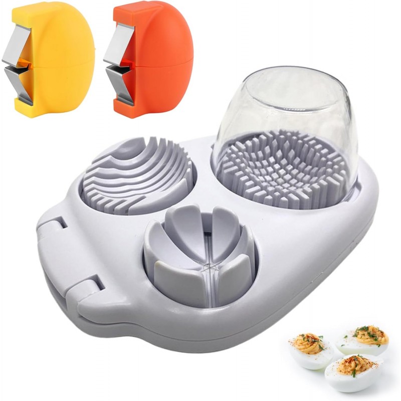 3 in 1 Egg Slicer for Hard Boiled Eggs,3 Cutting Modes,with 2 Egg Shell Opener,Stainless Steel Kitchen Dicer for Strawberry, Grape, Mushroom