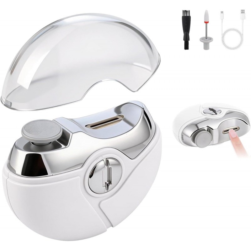 2 in 1 Electric Polishing Automatic Nail Clippers, 2026 Upgraded Electric Nail Trimmer Electric Nail Clipper with 2 Adjustable Speeds, Nail Trimmer for Seniors,Adults Automatic Nail Clipper (White)