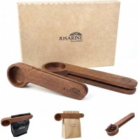 2-Pack Wooden Coffee Scoop, 2-in-1 Solid Sapele Wood Measuring Spoon & Bag Sealer for Ground Beans, Espresso, Tea - One-Piece Minimalist Coffee Accessories