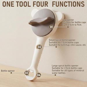4-in-1 Strain Free Gripper Jar & Bottle Opener Easy Twist Can Opener for Tight Lids, Bottles, Ring Pull Cans for Weak Hands, Seniors, Arthritis