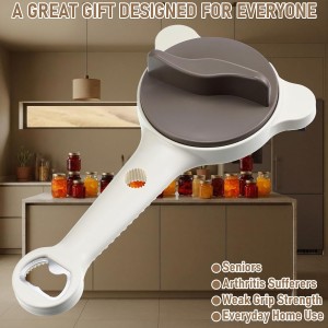 4-in-1 Strain Free Gripper Jar & Bottle Opener Easy Twist Can Opener for Tight Lids, Bottles, Ring Pull Cans for Weak Hands, Seniors, Arthritis
