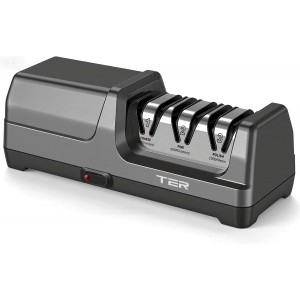 Electric Knife Sharpener, 3-Stage Diamond Knife Sharpener for Kitchen Knives 20-Degree Angle, 40S Quick Sharpening & Polishing for Chef, Santoku, Ceramic Knives, Easy to Use for Beginners, Black