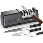 Electric Knife Sharpener, 3-Stage Diamond Knife Sharpener for Kitchen Knives 20-Degree Angle, 40S Quick Sharpening & Polishing for Chef, Santoku, Ceramic Knives, Easy to Use for Beginners, Black