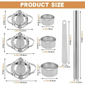 8Pcs Dumpling Maker Set, Stainless Steel Empanada Maker Press with Rolling Pin and Stuffing Scoop, Dough Cutter Dumpling Mold for Ravioli Pierogi Calzone, 3 Sizes