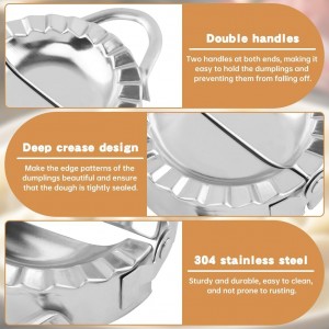 8Pcs Dumpling Maker Set, Stainless Steel Empanada Maker Press with Rolling Pin and Stuffing Scoop, Dough Cutter Dumpling Mold for Ravioli Pierogi Calzone, 3 Sizes