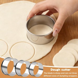 8Pcs Dumpling Maker Set, Stainless Steel Empanada Maker Press with Rolling Pin and Stuffing Scoop, Dough Cutter Dumpling Mold for Ravioli Pierogi Calzone, 3 Sizes