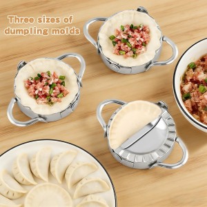 8Pcs Dumpling Maker Set, Stainless Steel Empanada Maker Press with Rolling Pin and Stuffing Scoop, Dough Cutter Dumpling Mold for Ravioli Pierogi Calzone, 3 Sizes