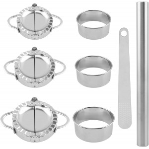 8Pcs Dumpling Maker Set, Stainless Steel Empanada Maker Press with Rolling Pin and Stuffing Scoop, Dough Cutter Dumpling Mold for Ravioli Pierogi Calzone, 3 Sizes