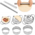8Pcs Dumpling Maker Set, Stainless Steel Empanada Maker Press with Rolling Pin and Stuffing Scoop, Dough Cutter Dumpling Mold for Ravioli Pierogi Calzone, 3 Sizes