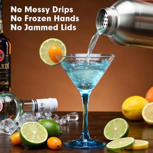 Cocktail Shaker Set, Vacuum Insulated Stainless Steel Martini Shaker Set, Portable Travel Bartender Kit with Bartender Accessory Tools, 25.4oz, Silver