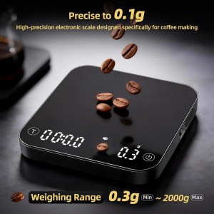 ShanSon Mini Coffee Scale with Timer,0.1g High Precision Espresso Scale,2kg/0.1g Digital Kitchen Scale with Flow Rate,USB-C Rechargeable,Waterproof Surface,Auto Timer for Pour Over & Espresso,Black