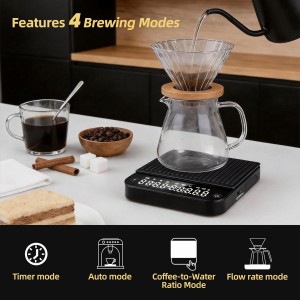 ShanSon Mini Coffee Scale with Timer,0.1g High Precision Espresso Scale,2kg/0.1g Digital Kitchen Scale with Flow Rate,USB-C Rechargeable,Waterproof Surface,Auto Timer for Pour Over & Espresso,Black