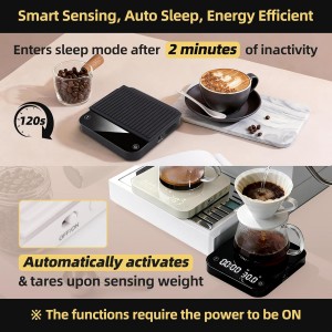 ShanSon Mini Coffee Scale with Timer,0.1g High Precision Espresso Scale,2kg/0.1g Digital Kitchen Scale with Flow Rate,USB-C Rechargeable,Waterproof Surface,Auto Timer for Pour Over & Espresso,Black