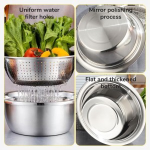 Germany Multifunctional Stainless Steel Basin, 2026 New 3 in 1 Multifunctional Stainless Steel Basin Strainer Set with Grater, Strainer Drain Basket for Rinsing Draining Mixing (S (10.24in))