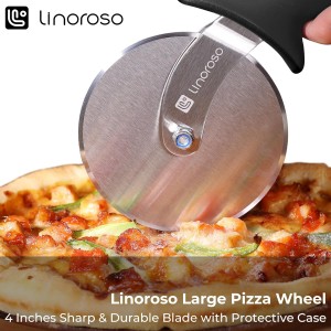 Linoroso Pizza Cutter Wheel, Durable Stainless Steel 4-Inch Pizza Wheel Cutter with Comfortable Safety Handle, Pizza Slicer Wheel for Cutting Through Pizza, Crust, Pie, Brownie, Flatbread, Black