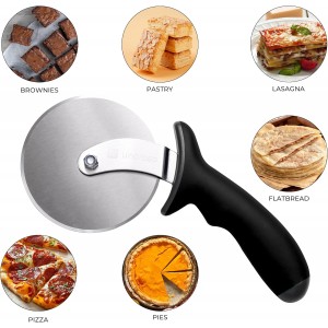 Linoroso Pizza Cutter Wheel, Durable Stainless Steel 4-Inch Pizza Wheel Cutter with Comfortable Safety Handle, Pizza Slicer Wheel for Cutting Through Pizza, Crust, Pie, Brownie, Flatbread, Black