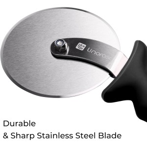 Linoroso Pizza Cutter Wheel, Durable Stainless Steel 4-Inch Pizza Wheel Cutter with Comfortable Safety Handle, Pizza Slicer Wheel for Cutting Through Pizza, Crust, Pie, Brownie, Flatbread, Black