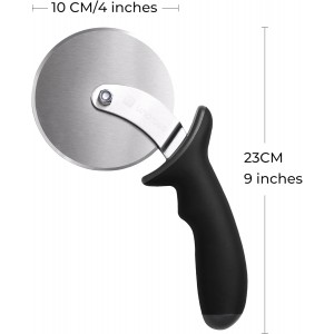 Linoroso Pizza Cutter Wheel, Durable Stainless Steel 4-Inch Pizza Wheel Cutter with Comfortable Safety Handle, Pizza Slicer Wheel for Cutting Through Pizza, Crust, Pie, Brownie, Flatbread, Black