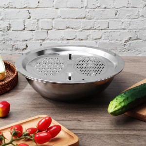 Stainless Steel Mixing Bowls Set, Grating Bowl, 3 in 1 Multifunctional Stainless Steel Basin Strainer Set with Grater, Strainer Drain Basket for Rinsing Draining Mixing (10.2