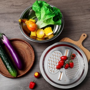 Stainless Steel Mixing Bowls Set, Grating Bowl, 3 in 1 Multifunctional Stainless Steel Basin Strainer Set with Grater, Strainer Drain Basket for Rinsing Draining Mixing (10.2