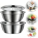 Stainless Steel Mixing Bowls Set, Grating Bowl, 3 in 1 Multifunctional Stainless Steel Basin Strainer Set with Grater, Strainer Drain Basket for Rinsing Draining Mixing (10.2