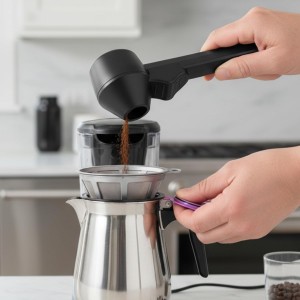 Coffee Scoop with Funnel, 2-Piece Measuring Scoops for Coffee Grounds, Black and Transparent ABS Material Design, Multipurpose Kitchen Utensils for Easy Portion Control and Mess-Free Transfer