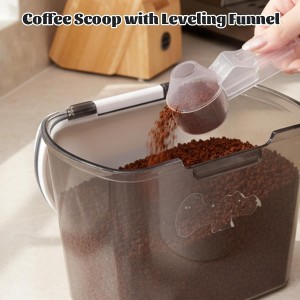 Coffee Scoop with Funnel, 2-Piece Measuring Scoops for Coffee Grounds, Black and Transparent ABS Material Design, Multipurpose Kitchen Utensils for Easy Portion Control and Mess-Free Transfer