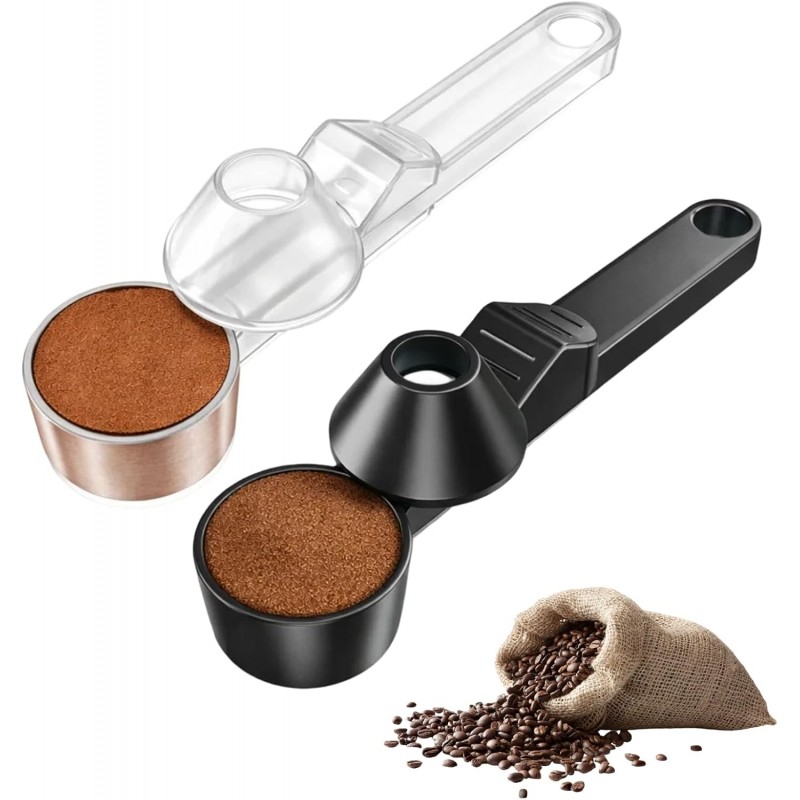 Coffee Scoop with Funnel, 2-Piece Measuring Scoops for Coffee Grounds, Black and Transparent ABS Material Design, Multipurpose Kitchen Utensils for Easy Portion Control and Mess-Free Transfer