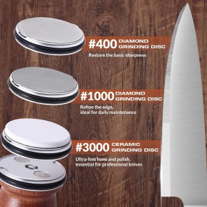 Rolling Knife Sharpener Kit, Kitchen Knife Sharpener with Replaceable Discs Diamond & Ceramic Knife Sharpeners Roller, Magnetic Knife Sharpening Kit with 15 & 20 Degree Base, Afilador De Cuchillos