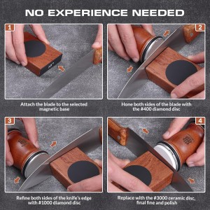 Rolling Knife Sharpener Kit, Kitchen Knife Sharpener with Replaceable Discs Diamond & Ceramic Knife Sharpeners Roller, Magnetic Knife Sharpening Kit with 15 & 20 Degree Base, Afilador De Cuchillos