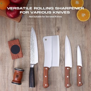 Rolling Knife Sharpener Kit, Kitchen Knife Sharpener with Replaceable Discs Diamond & Ceramic Knife Sharpeners Roller, Magnetic Knife Sharpening Kit with 15 & 20 Degree Base, Afilador De Cuchillos