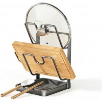 Kitchen Pot Lid Storage Rack, Stainless Steel Pot Lid Holder With Tray, Lid Holder While Cooking, Lid And Spoon Rest, Multifunctional Kitchen Organizer Stand for Stove Top (Gray, Double-layer)