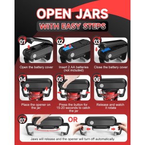 Electric Jar Opener One-Touch High Torque, Hands-Free Jar Opener for Weak Hands & Seniors, Battery Operated Jar Opener Kitchen Tool, Fits Most Jar Sizes, Grey/Black