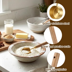 2Pcs Coffee Scoop, Gold Stainless Steel 1 Teaspoon Scoop Wood Long Handle Coffee Measuring Scoops for Coffees, Tea (15ML, 6 Inch)