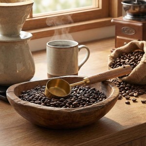 2Pcs Coffee Scoop, Gold Stainless Steel 1 Teaspoon Scoop Wood Long Handle Coffee Measuring Scoops for Coffees, Tea (15ML, 6 Inch)