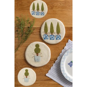 Mud Pie Three Topiary Felt Wool Trivet