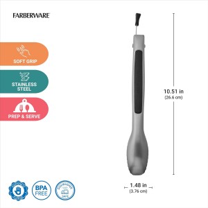 Farberware Stainless Steel Kitchen Tongs 9 Inch Locking Heat Resistant Ergonomic Handle Scalloped Tips Durable Dishwasher Safe Cooking and Serving Tool