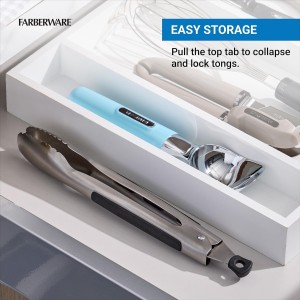 Farberware Stainless Steel Kitchen Tongs 9 Inch Locking Heat Resistant Ergonomic Handle Scalloped Tips Durable Dishwasher Safe Cooking and Serving Tool