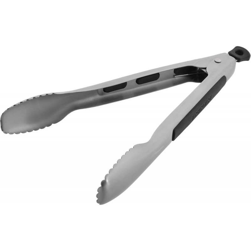 Farberware Stainless Steel Kitchen Tongs 9 Inch Locking Heat Resistant Ergonomic Handle Scalloped Tips Durable Dishwasher Safe Cooking and Serving Tool