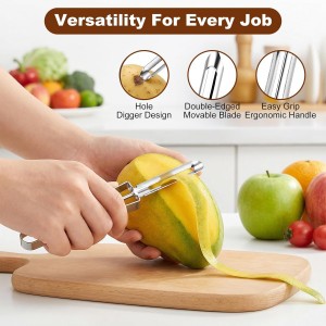 3 Pcs Stainless Steel Vegetable Peeler for Kitchen, Rotary Vegetable Potato Peeler with Easy Grip Ergonomic Handle, Cucumber, Carrot & Fruit Peeler Set, Dishwasher Safe (Silver)