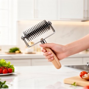 Stainless Steel Rolling Cutter, Multi Blade Meat Tenderizer Roller, Manual Dough & Pastry Cutter, Grid Cake Cutting Tool for Kitchen (Silver)