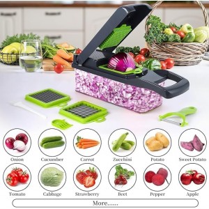 16 in-1 Vegetable Chopper with Container – Mandoline Slicer, Onion Dicer, Food Chopper, Cheese Grater– Multi Blade Kitchen Cutter for Fruits & Vegetables