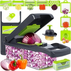 16 in-1 Vegetable Chopper with Container – Mandoline Slicer, Onion Dicer, Food Chopper, Cheese Grater– Multi Blade Kitchen Cutter for Fruits & Vegetables