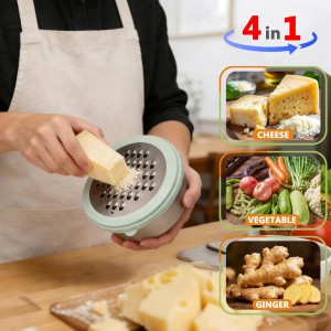 Cheese Grater with Container, 4 in 1 Box Gratters for Fine, Medium and Coarse, Handheld Lemon Zester for Parmesan, Ginger, Garlic, Nutmeg, Chocolate (Light Green)