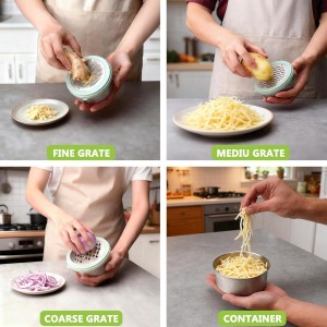 Cheese Grater with Container, 4 in 1 Box Gratters for Fine, Medium and Coarse, Handheld Lemon Zester for Parmesan, Ginger, Garlic, Nutmeg, Chocolate (Light Green)