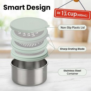 Cheese Grater with Container, 4 in 1 Box Gratters for Fine, Medium and Coarse, Handheld Lemon Zester for Parmesan, Ginger, Garlic, Nutmeg, Chocolate (Light Green)