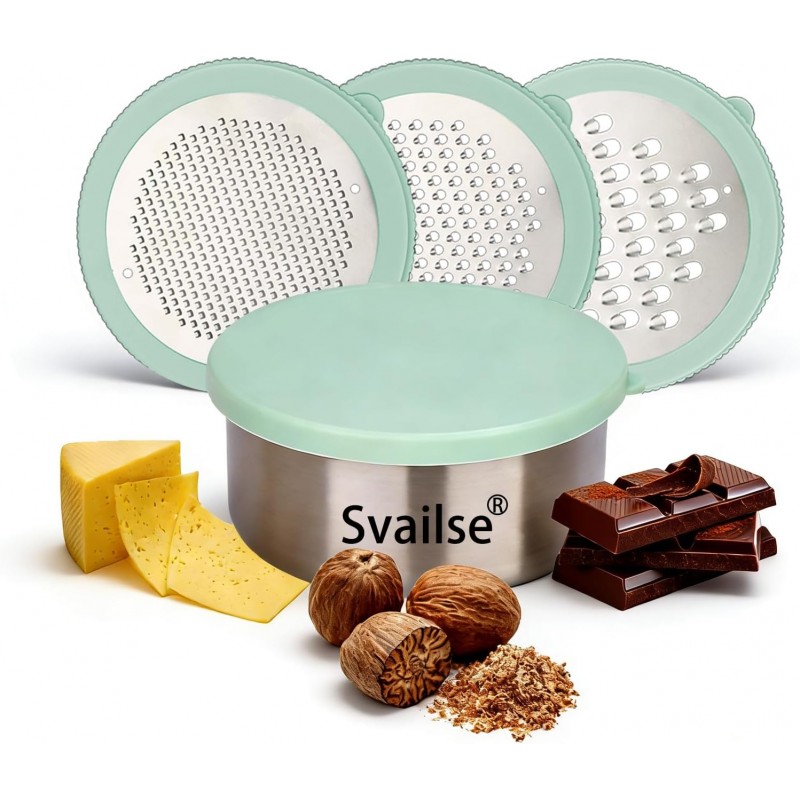 Cheese Grater with Container, 4 in 1 Box Gratters for Fine, Medium and Coarse, Handheld Lemon Zester for Parmesan, Ginger, Garlic, Nutmeg, Chocolate (Light Green)