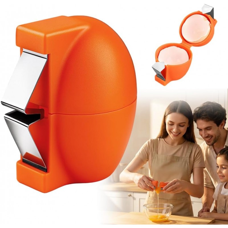 Egg Shell Opener, Stainless Steel Egg Cracker Tool, Multifunctional Egg Separator for Raw & Hard Boiled Eggs, Kitchen Egg Peeler Shell Remover Gadget (Orange)